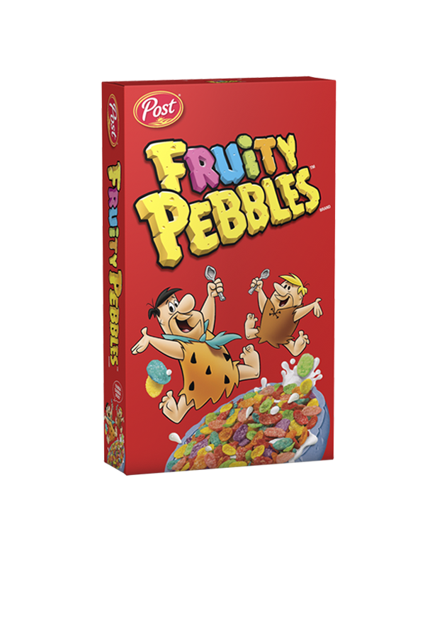 A box of Post Fruit Pebbles cereal